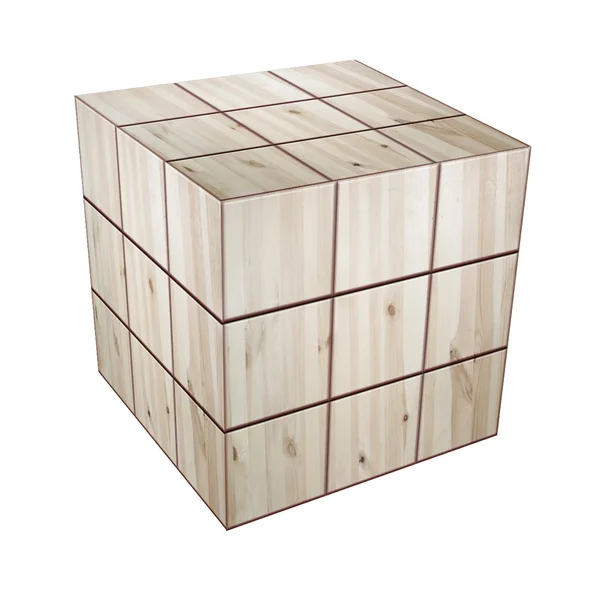 Rubik küpü beyaz bir arka planda 3d render soyut ağaç desenli