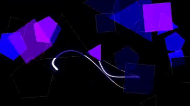 Siyah Arkaplanda Işık İzleriyle Yüzen Soyut Geometrik Şekiller.