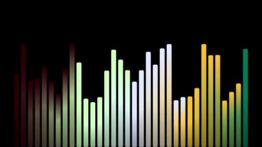 Siyah arkaplan üzerinde çok renkli dikey çubukların canlandırılmış dizisi