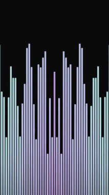 Siyah arkaplan üzerinde pastel gradyan renkleri olan canlandırılmış ekolayzır çubukları