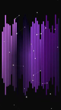 Siyah zemin üzerinde yıldızlar olan dinamik mor ses dalgası animasyonu