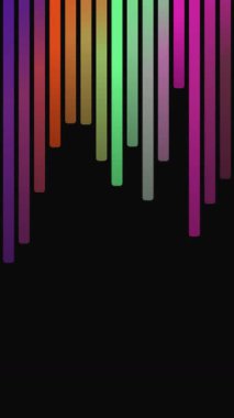 Siyah arkaplana karşı havada asılı çok renkli dikey çubuklar