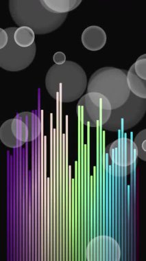 Siyah arkaplan üzerinde bokeh etkisi olan animasyon gökkuşağı ses dalgası çubukları