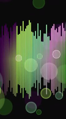 Renkli çubuklar ve küreler ile dinamik ses dalgası görselleştirmesi