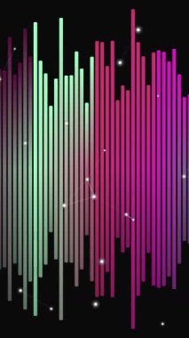 Neon yeşil ve pembe renkli dinamik ses dalgası görselleştirmesi