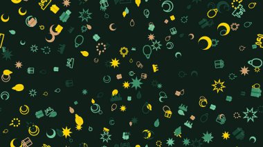 Koyu yeşil bir zemin üzerinde yıldızların, ayların ve diğer göksel şekillerin canlı bir deseni..