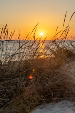 Sahilde nefes kesici bir gün batımı. Sahile, denize, Rota 'daki ufka, Costa de la Lutz' a, Cdiz 'e, Endülüs' e bakan doğa rezervlerine bakın..