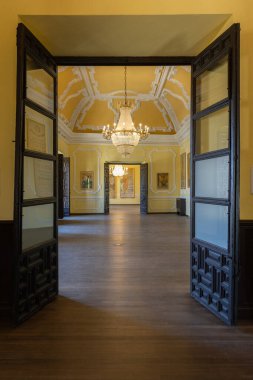 Palacio de Villavicencio: Jerez de la Frontera, Cadiz, Endülüs, İspanya 'daki Alczar' daki güzel sarı eski tarihi odalar