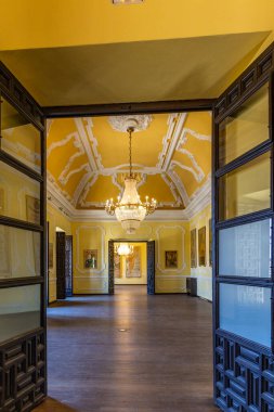 Palacio de Villavicencio: Jerez de la Frontera, Cadiz, Endülüs, İspanya 'daki Alczar' daki güzel sarı eski tarihi odalar