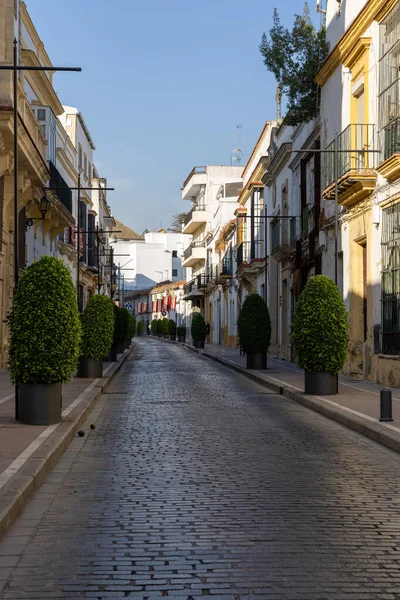 Sabah eski binalarla eski caddeleri seyredeceğiz. Tarihi eski kentte güzel bir ışık, Jerez de la Frontera, Cdiz ili, Endülüs, İspanya.