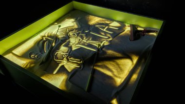 Aydınlatılmış Kum Tepsisi Savaşçısı Parlayan Yeşil, Ayrıntılı Çizgiler ve Dokulu Tahıl, Sinema Karmaşık Işıklandırma