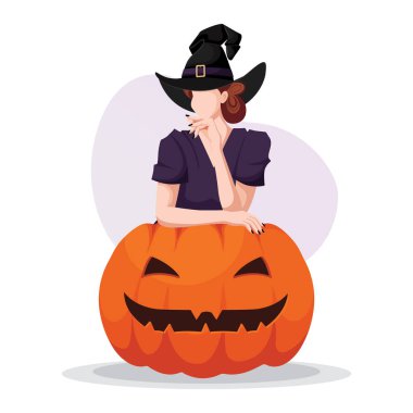 Büyük balkabaklı cadı, Cadılar Bayramı vektör illüstrasyonun kutlu olsun.