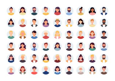 Bir çift insan avatarı. İnsanların simgesi. Profil kullanıcı imzası, düz resimleme