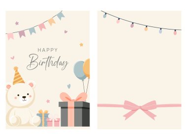 Doğum günün kutlu olsun vektör poster seti. Ön ve arka, Vektör illüstrasyon partisi poster koleksiyonu