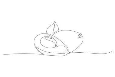 Avokado beyaz arka planda izole edilmiş tek bir çizgi çiziyor. Yatay pankart. Avokado meyvesi taslağı. Vektör illüstrasyonu