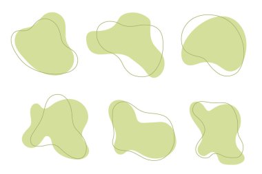 Organik amip damlası şekli, çizgi vektör illüstrasyonlu soyut şekiller izole edilmiş beyaz arkaplan