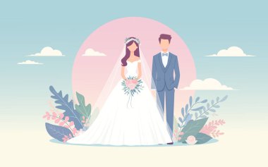 Gelin ve damadın vektör çizimi