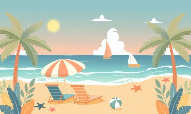 Yaz sahnesi, arka plan tasarımı, vektör illüstrasyonu