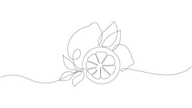 Limon Dilimlenmiş ve Yapraklı Tek Satır Çizimi, Düzenlenebilir Vuruş