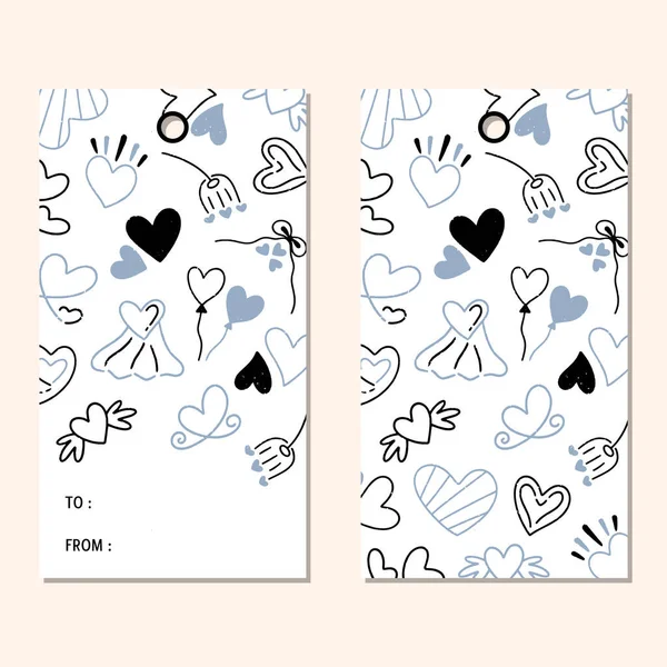 Sevgililer Günü hediye etiketleri için kalp aşkı öğeleri karalanıyor..