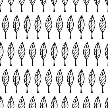 El Çizilmiş Mürekkep Yaprakları Dikişsiz Desen