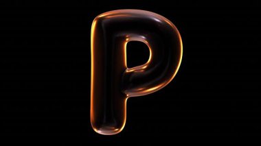 Sunar parlak hacimli harf P koyu arkaplanda kehribar ışığı ile parlayan.