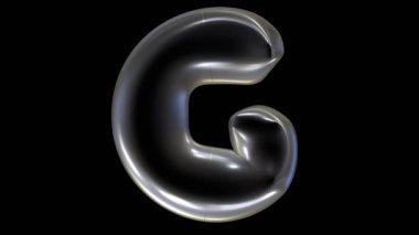 Siyah arkaplanda görünen şeffaf parlak G harfi.