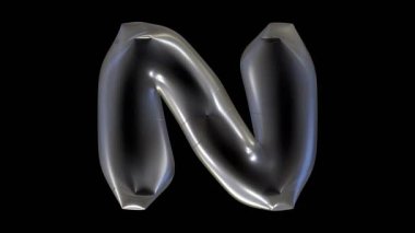 Parlak şeffaf 3D harf N koyu arkaplan üzerinde oluşturuluyor.