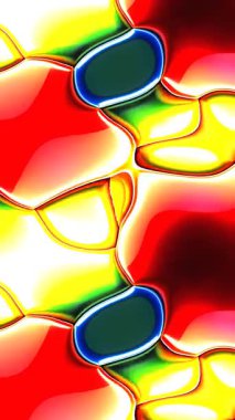 Canlı renklere ve sıvı şekillere sahip soyut sanat eserleri.