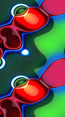 Canlı renklere ve sıvı şekillere sahip soyut sanat eserleri.