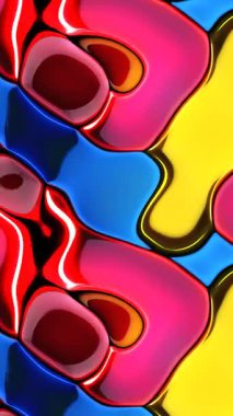 Canlı renklere ve sıvı şekillere sahip soyut sanat eserleri.