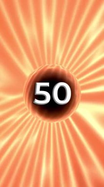 50 rakamına sahip dijital sanat eserleri turuncu ışık ışınları ile parlayan bir kürede.