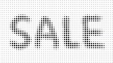 'Satış' kelimesini oluşturan siyah ve beyaz noktalar desenli arkaplanda