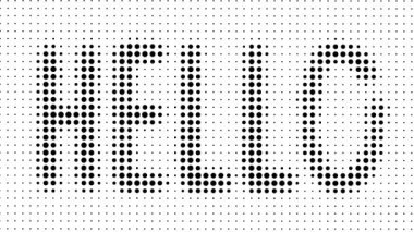 'HELLO' sözcüğünü oluşturan siyah ve beyaz noktalar belirgin bir şekilde gösterilir