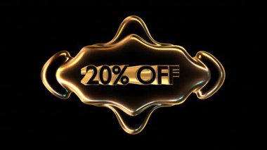 Siyah arkaplana karşı% 20 indirim gösteren altın tabela