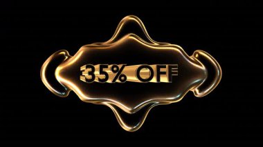 Siyah arka planda% 35 indirim gösteren altın etiket