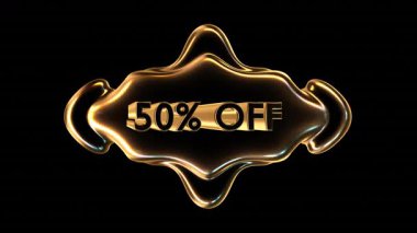 Zarif tasarımda% 50 indirim olduğunu gösteren metni olan altın etiket