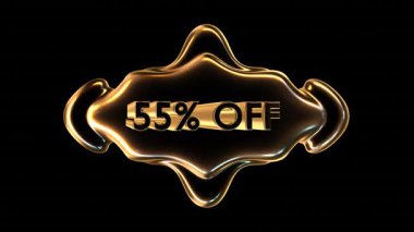 Siyah arkaplanda '% 55 indirimli' cesur metin gösteren parlak altın etiket
