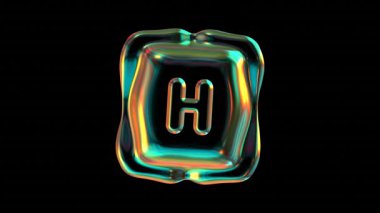 Işıldayan sıvı harf H Siyah üzerine renkli ışığı kırıyor.