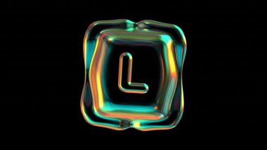 Siyah arkaplanda parıldayan yanardöner sıvı nesnenin içinde L harfi gösteriliyor.