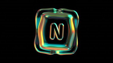 N harfi yanardöner, sıvı gibi görünür, siyah arkaplanda bozulur..