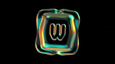 Siyah arkaplanda yanardöner renkleri yansıtan 3D yorumlama harfi W.