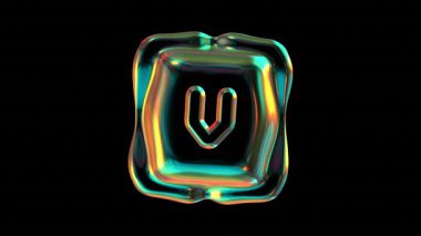 V harfi ile renkli ışığı yansıtan sıvı benzeri bir nesne..