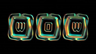 Metalik yanardöner sıvı sıfır şekilleri yansıtıyor. Koyu arkaplanda Vay be 'yi gösteriyor..