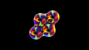 Karanlık arka planda parlayan soyut yanardöner kütle şekli.