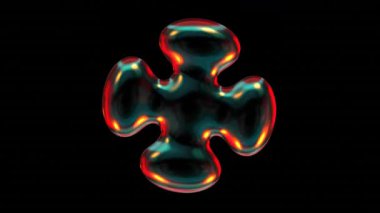 Soyut metalik sıvı şekil parıldıyor, koyu arkaplanda parlak ışığı yansıtıyor..