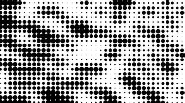 Siyah noktalar farklı boyutlarda soyut yarım ton desen oluşturur.