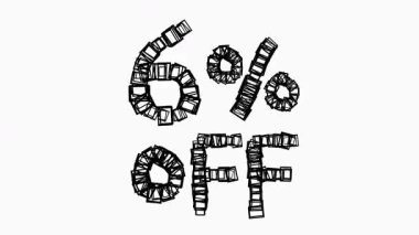 Satış ve İş Konsepti İçin Beyaz Arkaplanda Siyah% 6 Kapalı Animasyon