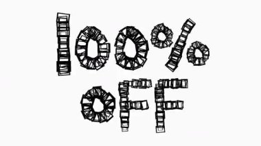 Siyah% 100 indirimli Animasyon Beyaz Arkaplanda Satış ve İş Konsepti