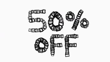 Siyah% 50 indirimli Animasyon Beyaz Arkaplanda Satış ve İş Konsepti